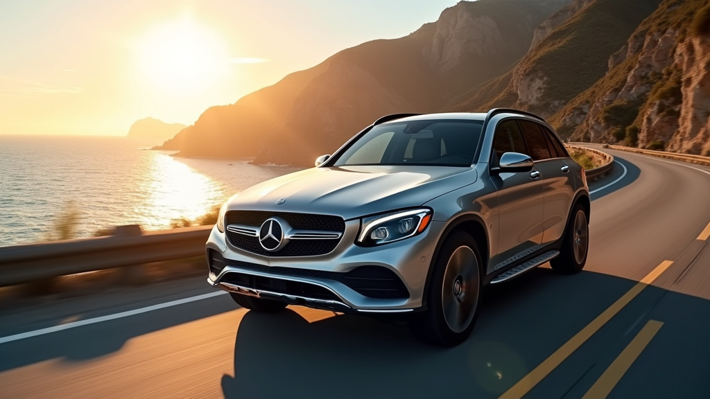 Mercedes-Benz GLC 300 en positionnement élégant sur une route de montagne
