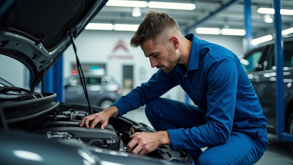 Technicien Citroën en formation sur des systèmes électriques dans un centre de formation