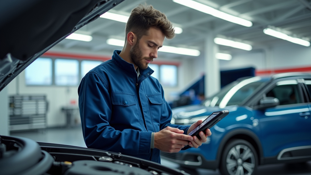 Équipe Citroën réunie autour d'un véhicule électrique dans un atelier