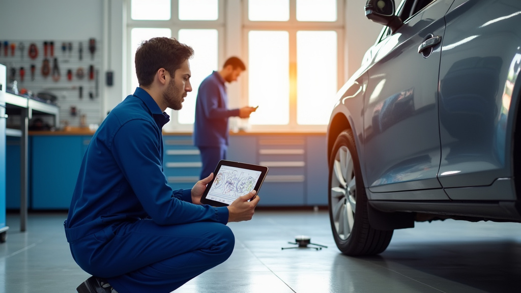 Technicien Norauto effectuant un diagnostic électronique sur un véhicule