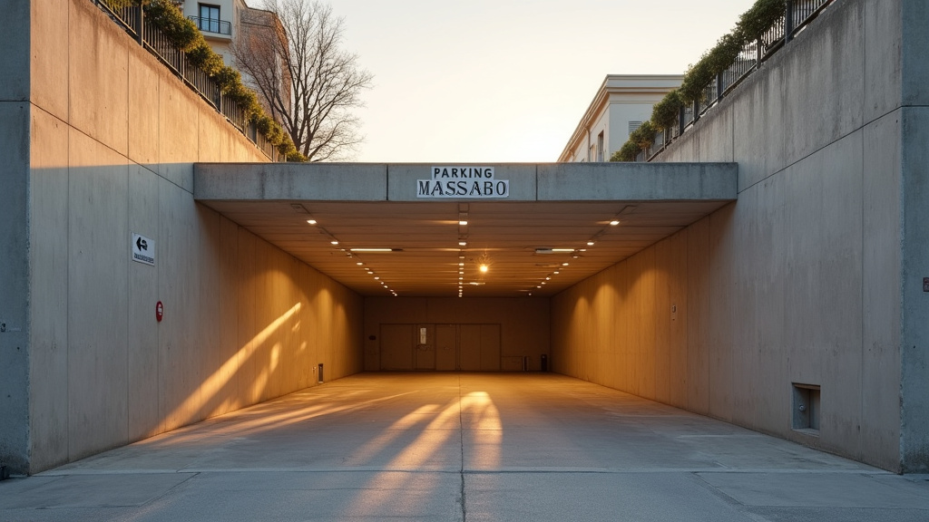 Intérieur du parking Massabo avec voitures stationnées