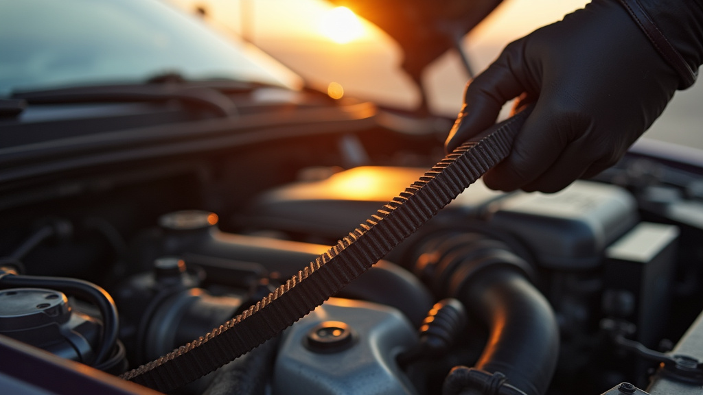 Courroie de distribution installée dans un moteur de voiture