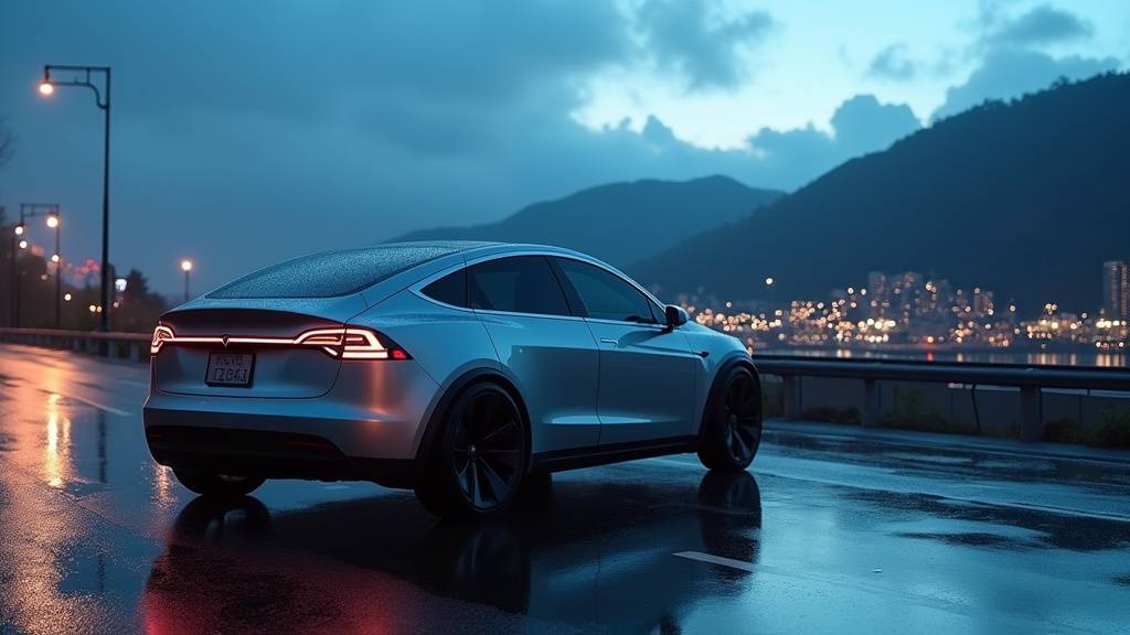 Intérieur du Tesla Model X avec l'écran central et le volant rond
